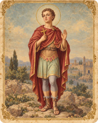 Saint Gorgon, martyr chrétien honoré notamment en Normandie, traditionnellement invoqué contre les douleurs des membres.