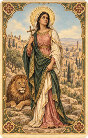 Sainte Thècle d’Iconium, sainte chrétienne honorée notamment en Syrie, invoquée dans les traditions de prière pour les douleurs et les difficultés de mouvement.