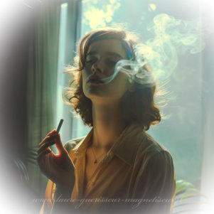 Une femme contemplative laissant tomber sa cigarette, capturée dans un halo de lumière naturelle, symbolisant sa décision de cesser de fumer et d'aspirer à une vie plus saine.